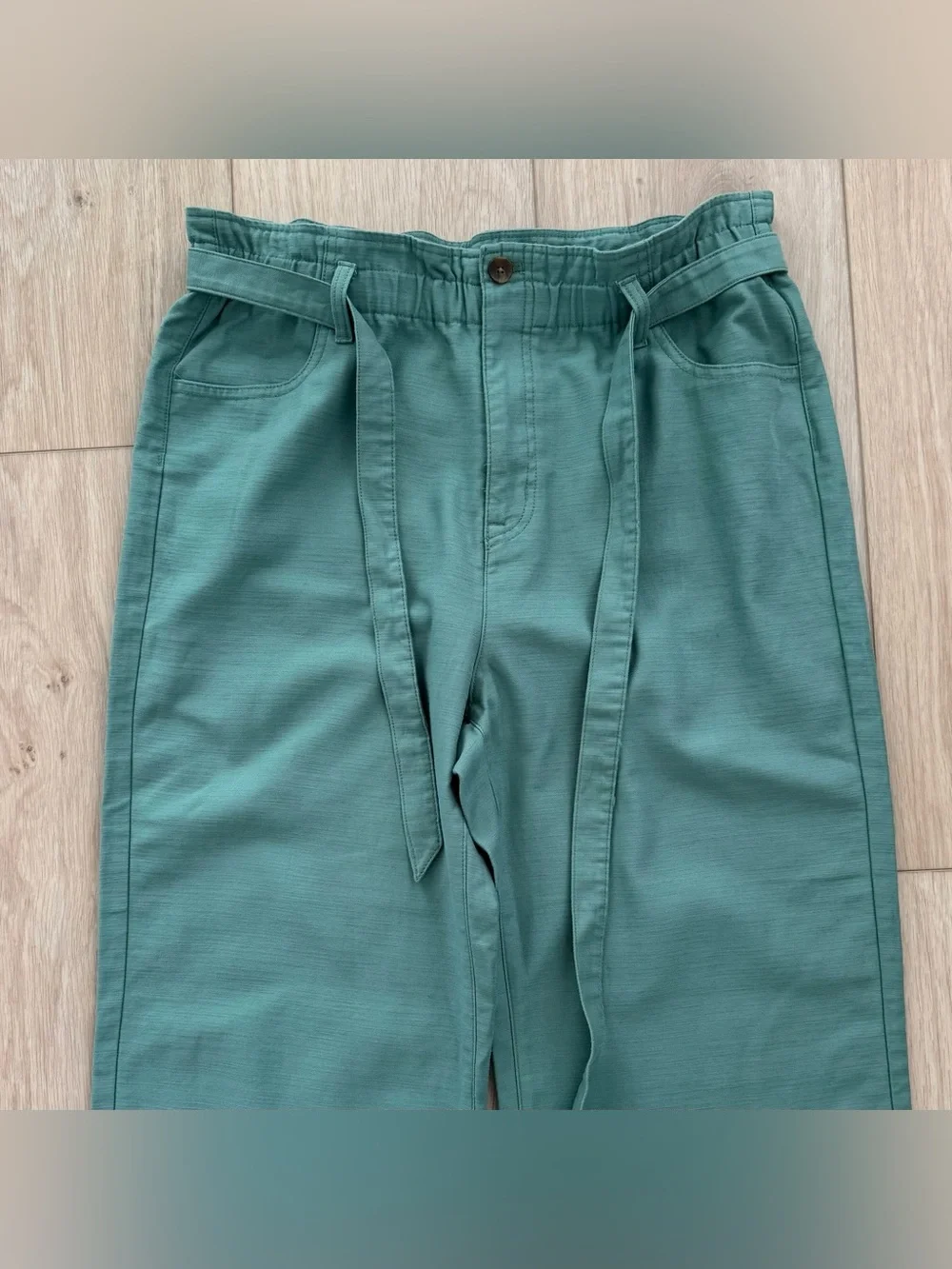 J. Crew women’s green size 14 cropped paper-bag waist loose cotton pants new NWT